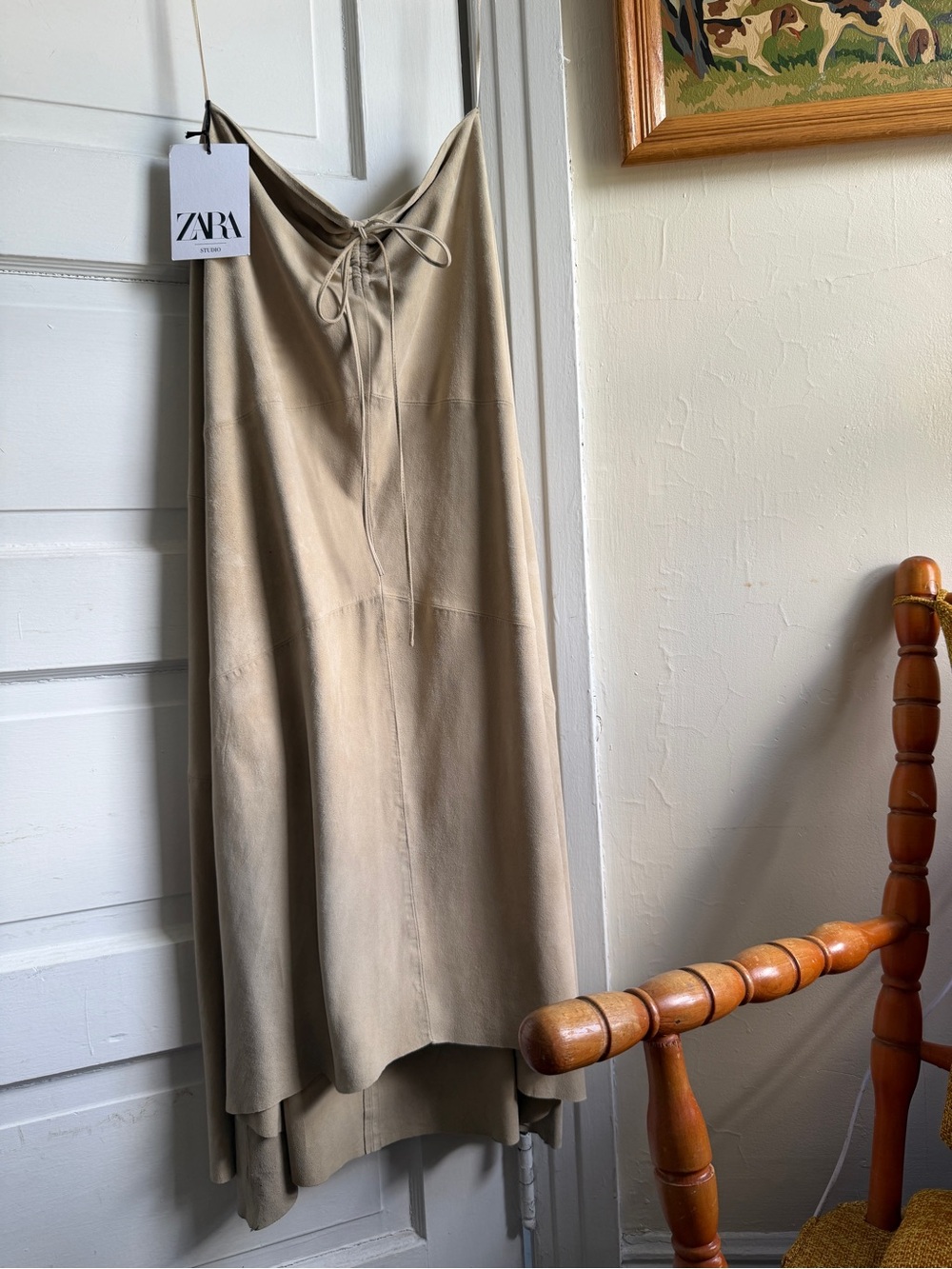 NWT ZARA 100% Goat Leather Suede Long Skirt Western Boho Sz M Limited Edition - Picture 7 of 15
